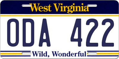 WV license plate ODA422