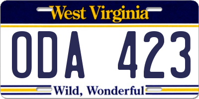 WV license plate ODA423