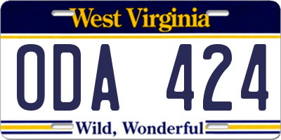 WV license plate ODA424