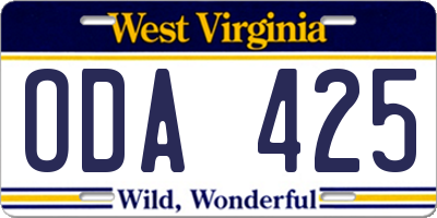 WV license plate ODA425