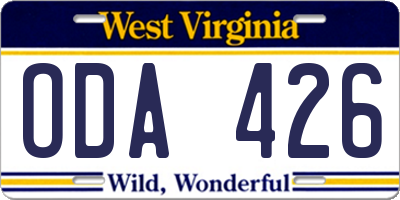 WV license plate ODA426