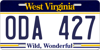 WV license plate ODA427