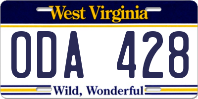 WV license plate ODA428