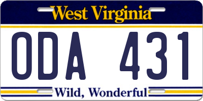 WV license plate ODA431