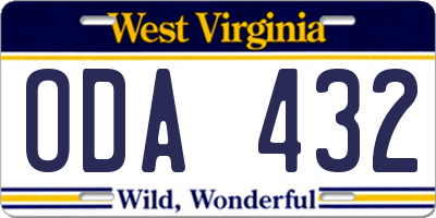 WV license plate ODA432