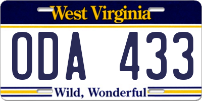 WV license plate ODA433