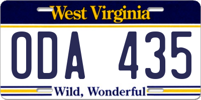 WV license plate ODA435