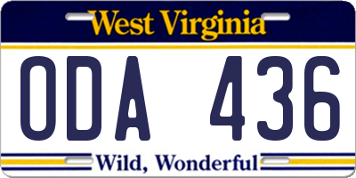 WV license plate ODA436