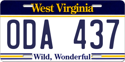 WV license plate ODA437