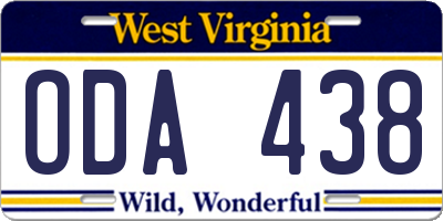 WV license plate ODA438