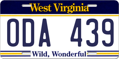 WV license plate ODA439