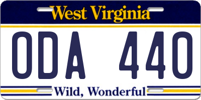 WV license plate ODA440
