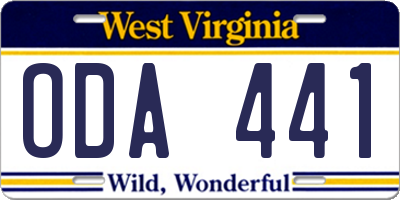 WV license plate ODA441