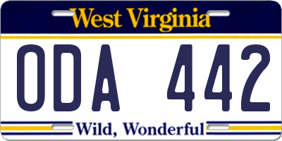 WV license plate ODA442