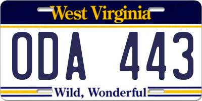 WV license plate ODA443