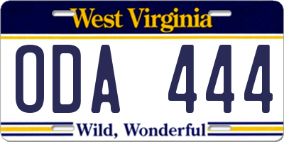 WV license plate ODA444