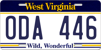 WV license plate ODA446