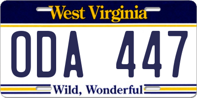 WV license plate ODA447