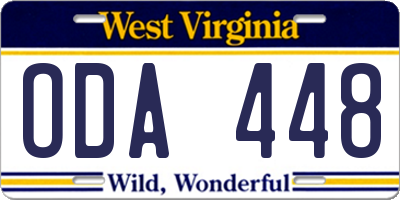 WV license plate ODA448