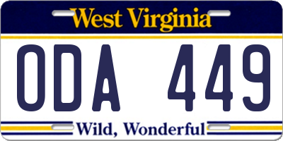 WV license plate ODA449