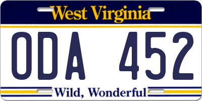 WV license plate ODA452