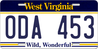 WV license plate ODA453