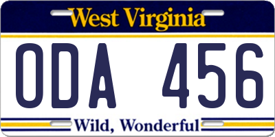 WV license plate ODA456
