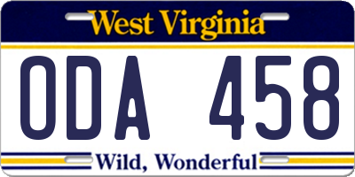 WV license plate ODA458