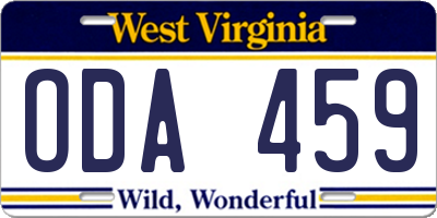 WV license plate ODA459