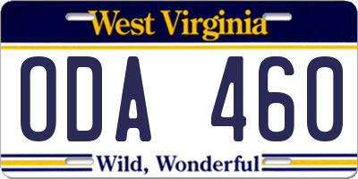 WV license plate ODA460