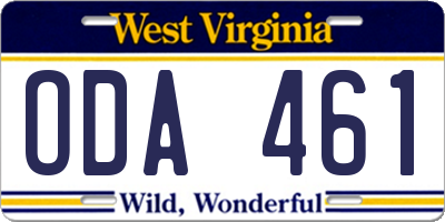 WV license plate ODA461
