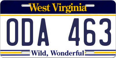 WV license plate ODA463