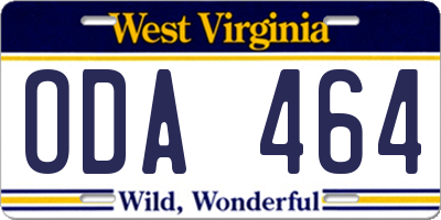 WV license plate ODA464