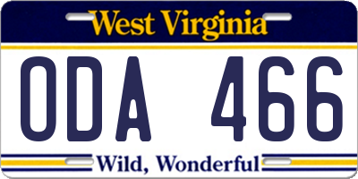WV license plate ODA466