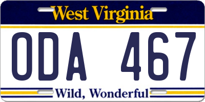 WV license plate ODA467