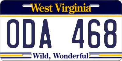 WV license plate ODA468