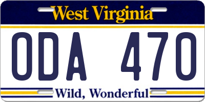 WV license plate ODA470