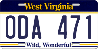 WV license plate ODA471