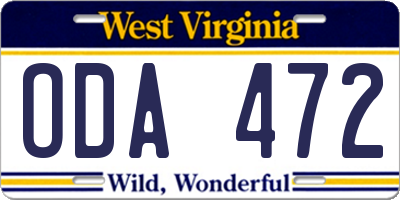 WV license plate ODA472