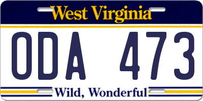 WV license plate ODA473