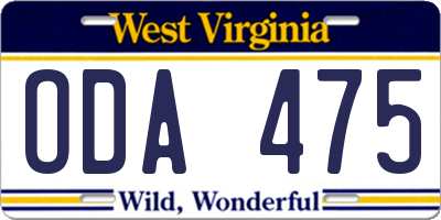 WV license plate ODA475