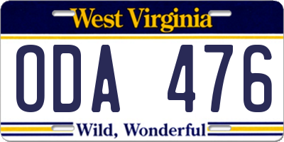 WV license plate ODA476