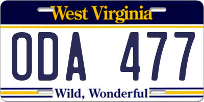 WV license plate ODA477