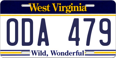 WV license plate ODA479