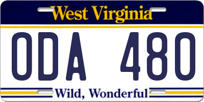 WV license plate ODA480