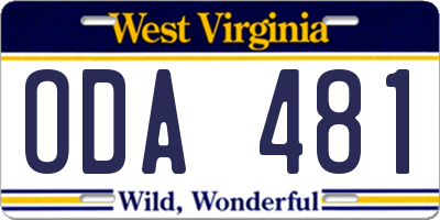 WV license plate ODA481