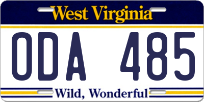 WV license plate ODA485