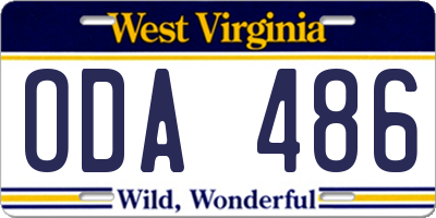 WV license plate ODA486