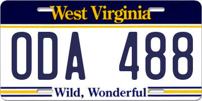 WV license plate ODA488