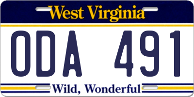 WV license plate ODA491